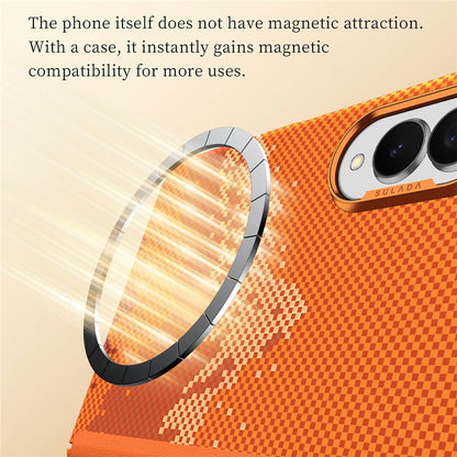 Samsung Z Fold8 SULADA Carbon Case, Golden Mountain Pattern Slim Case, Dual Frame with Magsafe