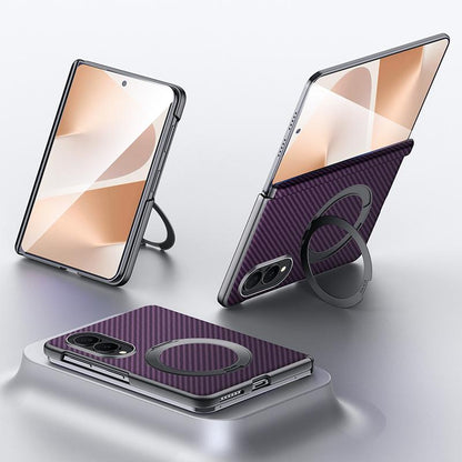 Samsung Fold8 SULADA Kevlar Carbon Fiber Texture Hinge Cover with Magsafe & Kickstand - Purple (Only Back)