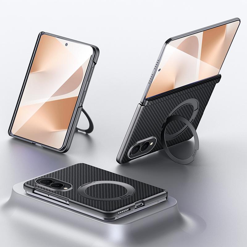 Samsung Fold8 SULADA Kevlar Carbon Fiber Texture Hinge Cover with Magsafe & Kickstand - Blue (Only Back)