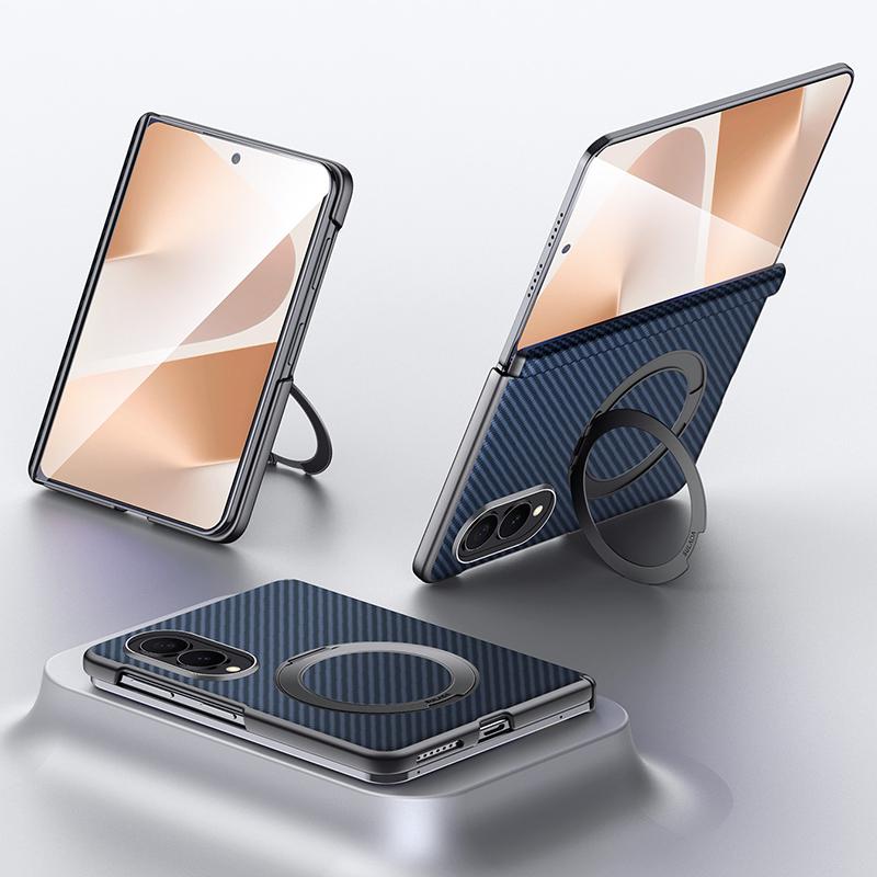 Samsung Fold8 SULADA Kevlar Carbon Fiber Texture Hinge Cover with Magsafe & Kickstand - Blue (Only Back)