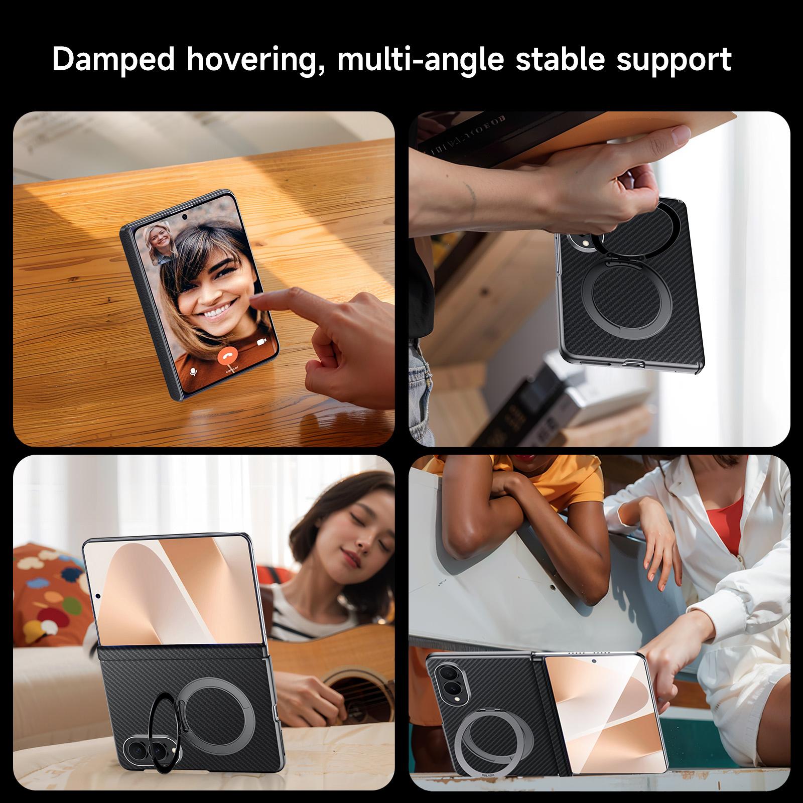 Samsung Fold8 SULADA Kevlar Carbon Fiber Texture Hinge Cover with Magsafe & Kickstand - Blue (Only Back)