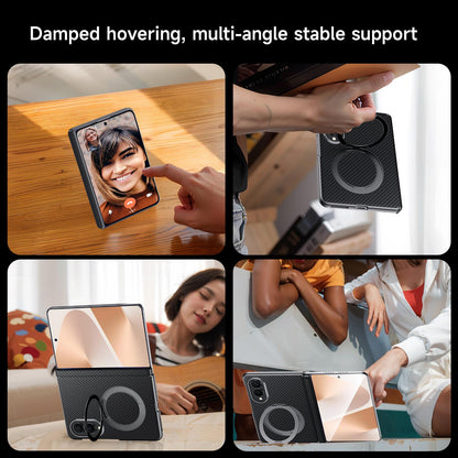 Samsung Fold8 SULADA Kevlar Carbon Fiber Texture Hinge Cover with Magsafe & Kickstand - Blue (Only Back)