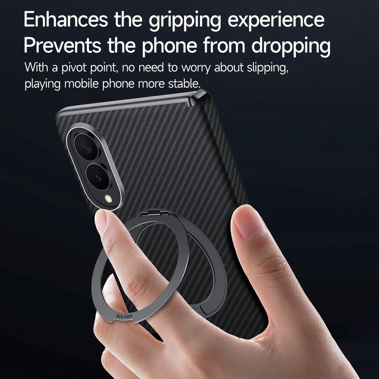 Samsung Fold8 SULADA Kevlar Carbon Fiber Texture Hinge Cover with Magsafe & Kickstand - Blue (Only Back)