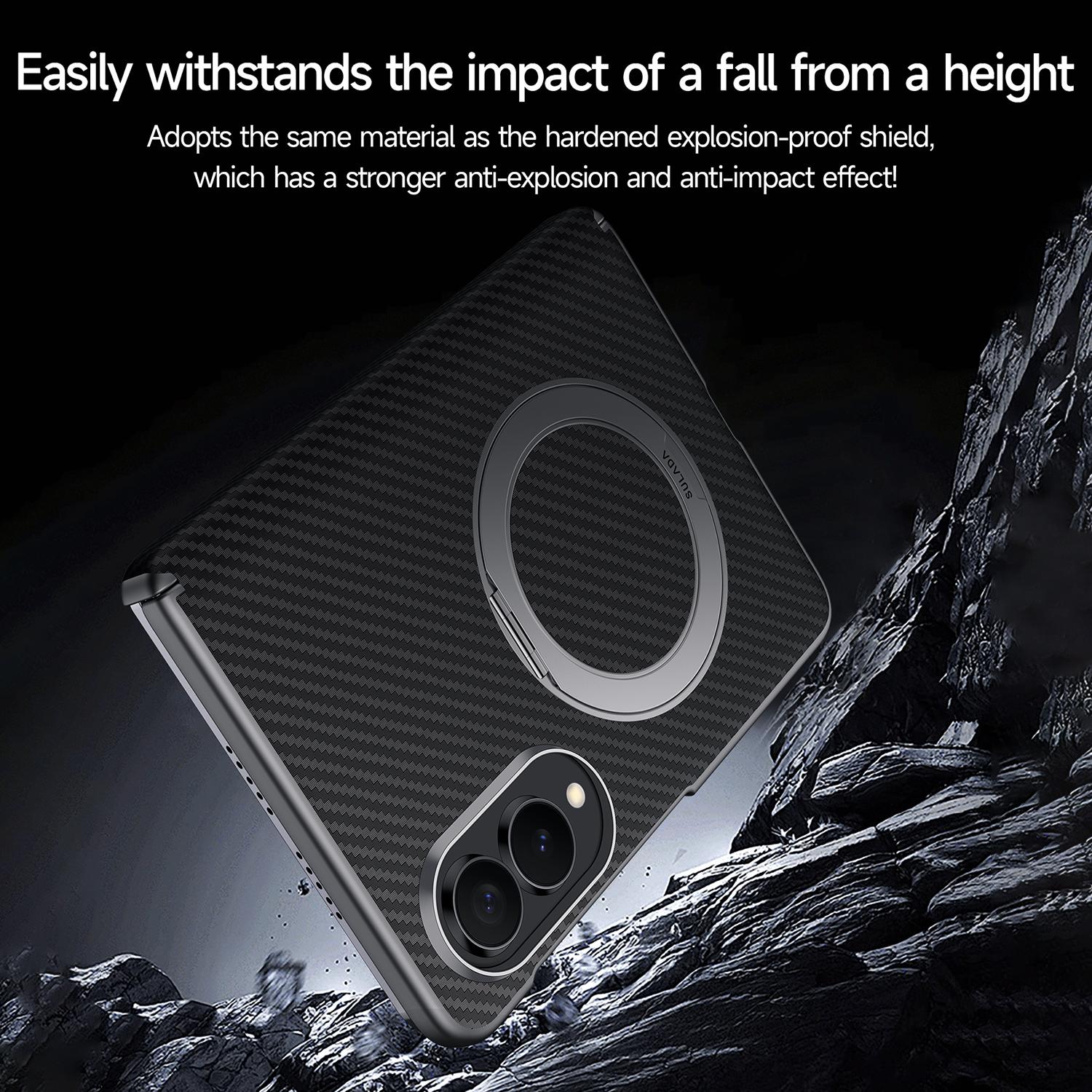 Samsung Fold8 SULADA Kevlar Carbon Fiber Texture Hinge Cover with Magsafe & Kickstand - Blue (Only Back)