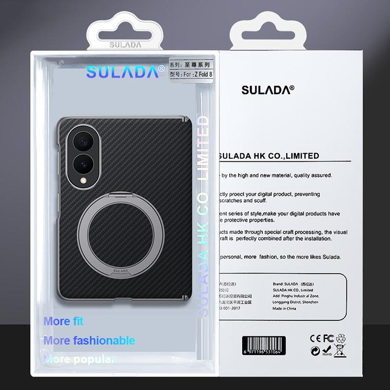 Samsung Fold8 SULADA Kevlar Carbon Fiber Texture Hinge Cover with Magsafe & Kickstand - Blue (Only Back)