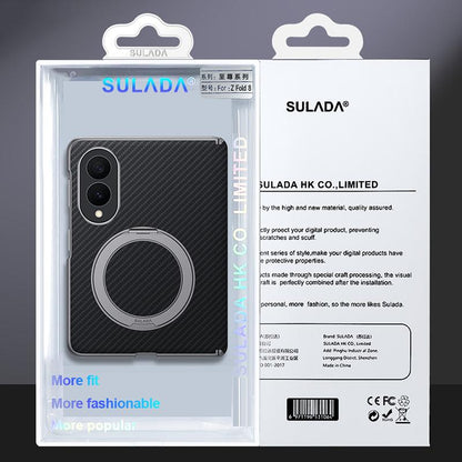 Samsung Fold8 SULADA Kevlar Carbon Fiber Texture Hinge Cover with Magsafe & Kickstand - Blue (Only Back)