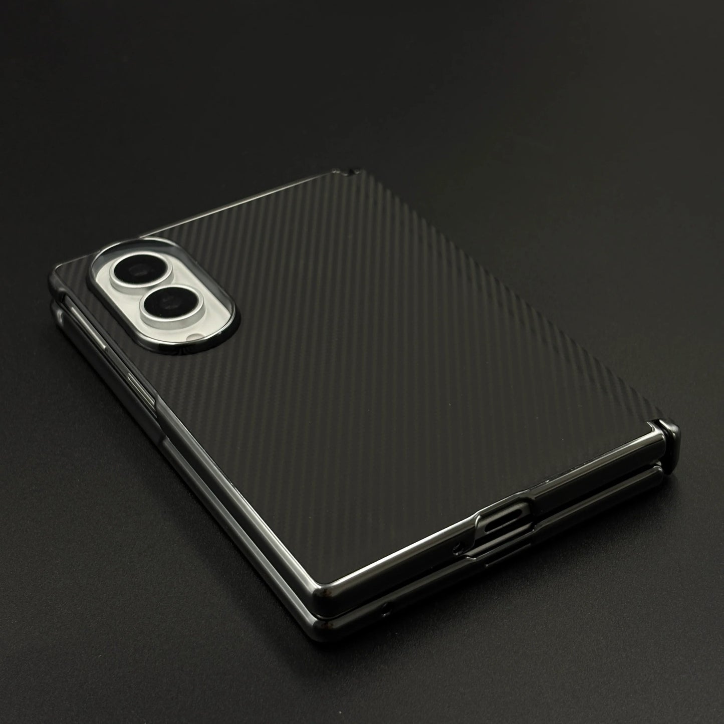 Samsung Galaxy Z Fold8 Leather Carbon Texture Case with Hinge Protection & inbuilt Front Glass - Black