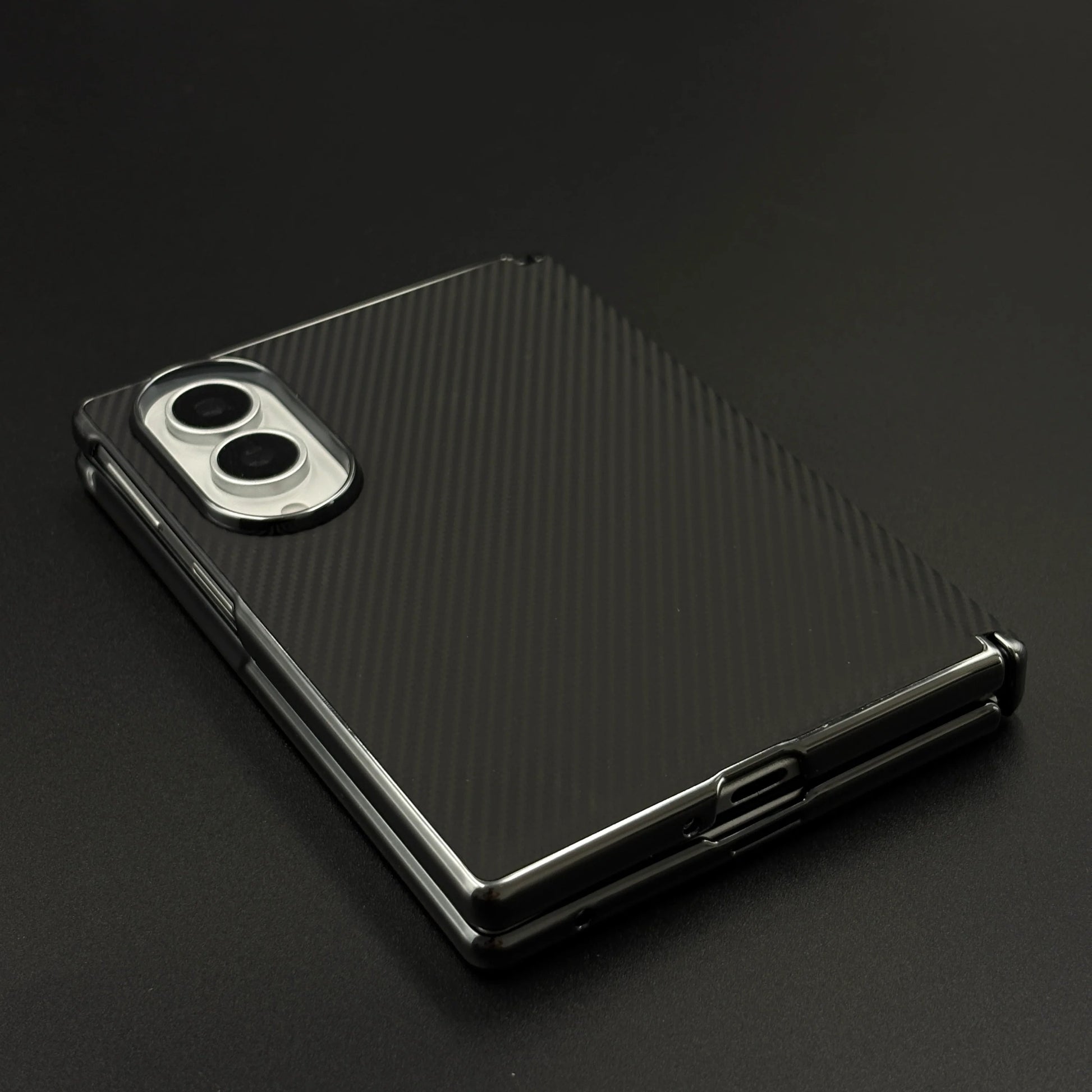 Samsung Galaxy Z Fold8 Leather Carbon Texture Case with Hinge Protection & inbuilt Front Glass - Black