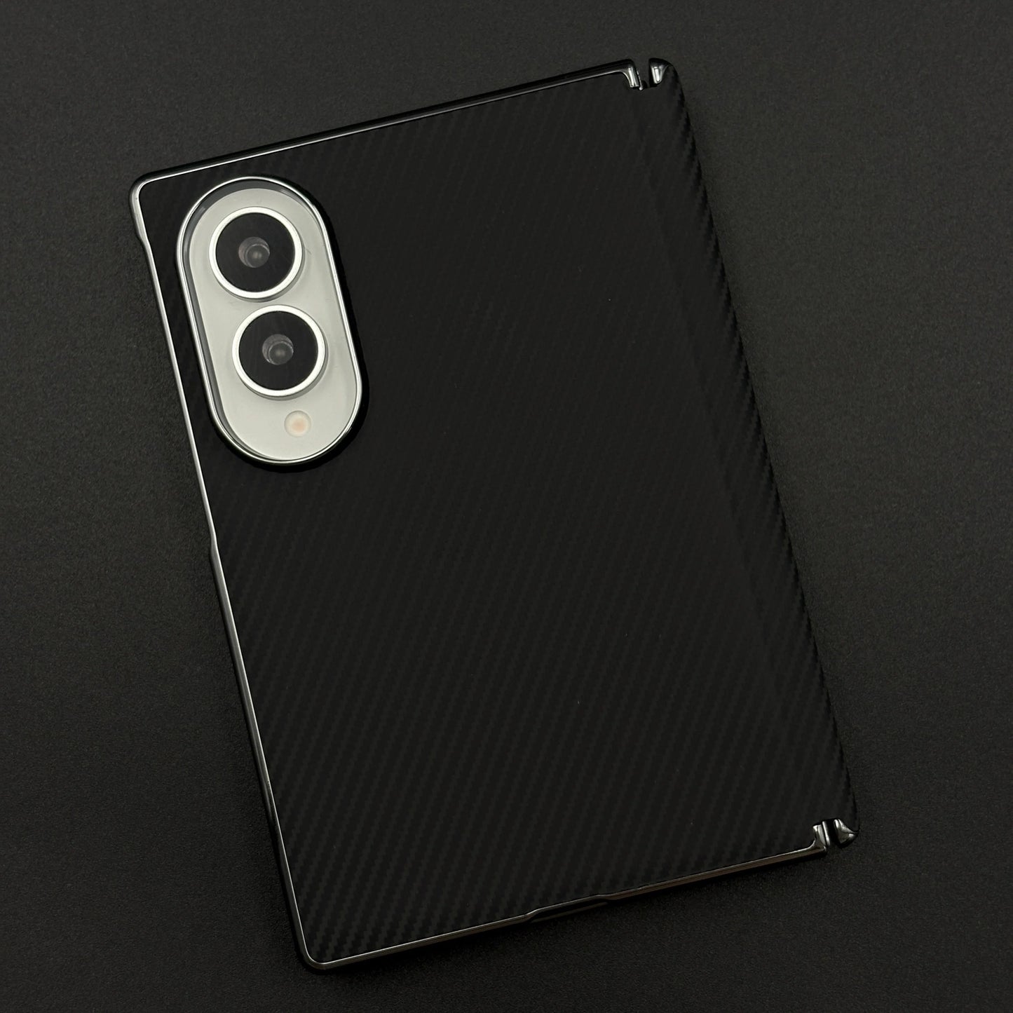 Samsung Galaxy Z Fold8 Leather Carbon Texture Case with Hinge Protection & inbuilt Front Glass - Black