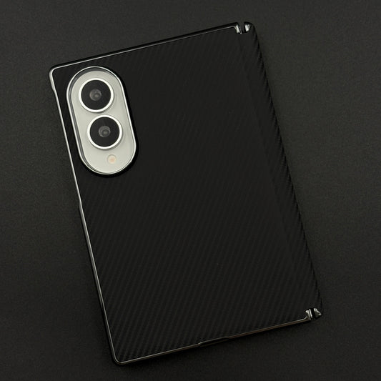Samsung Galaxy Z Fold8 Leather Carbon Texture Case with Hinge Protection & inbuilt Front Glass - Black