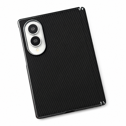 Samsung Galaxy Z Fold8 Leather Carbon Texture Case with Hinge Protection & inbuilt Front Glass - Black