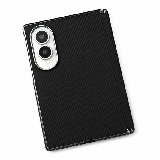 Samsung Galaxy Z Fold8 Leather Carbon Texture Case with Hinge Protection & inbuilt Front Glass - Black