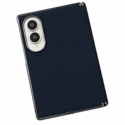 Samsung Galaxy Z Fold8 Leather Carbon Texture Case with Hinge Protection & inbuilt Front Glass - Black