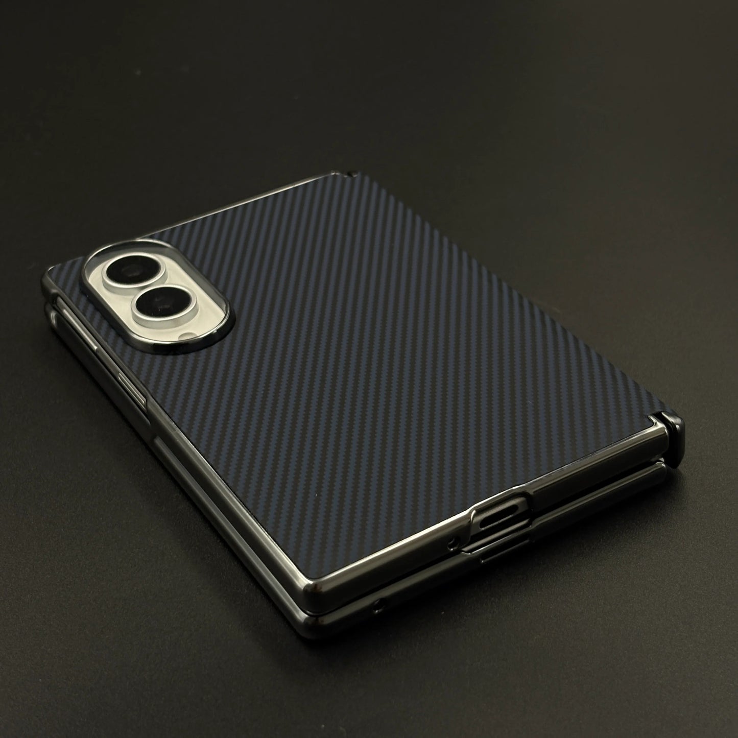 Samsung Galaxy Z Fold8 Leather Carbon Texture Case with Hinge Protection & inbuilt Front Glass - Blue