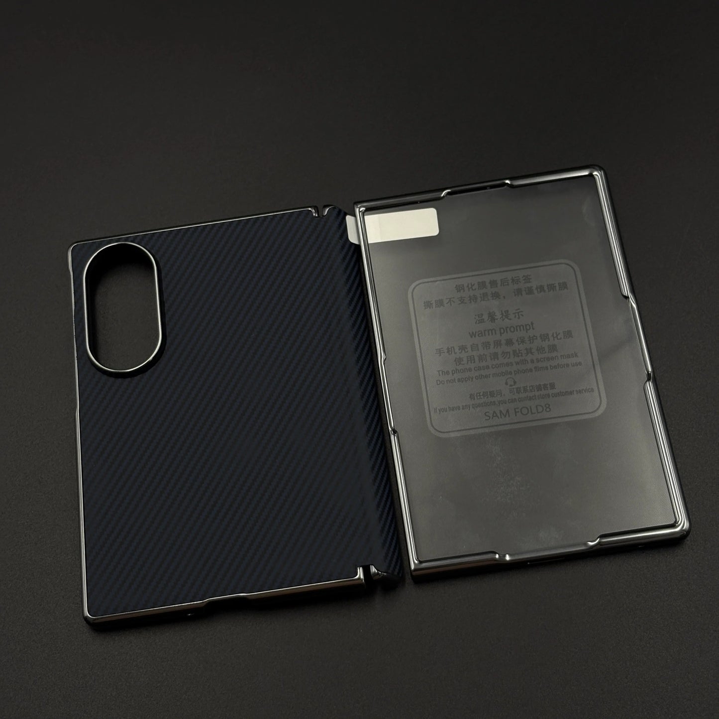 Samsung Galaxy Z Fold8 Leather Carbon Texture Case with Hinge Protection & inbuilt Front Glass - Blue