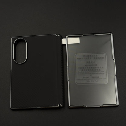 Samsung Galaxy Z Fold8 Leather Carbon Texture Case with Hinge Protection & inbuilt Front Glass - Black