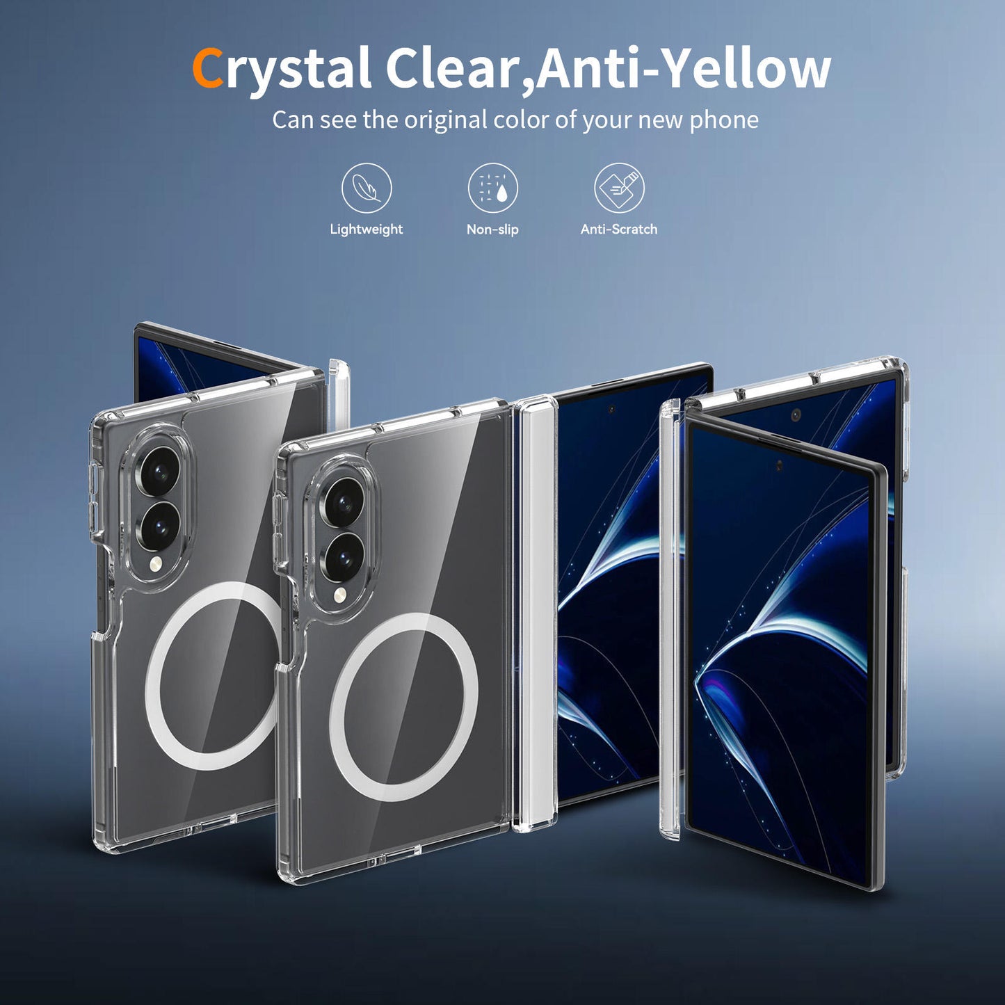 Samsung Z Fold8 Transparent Case, Cristal Clear Anti-Yellowing Magnetic Magsafe Case with Hinge Protection