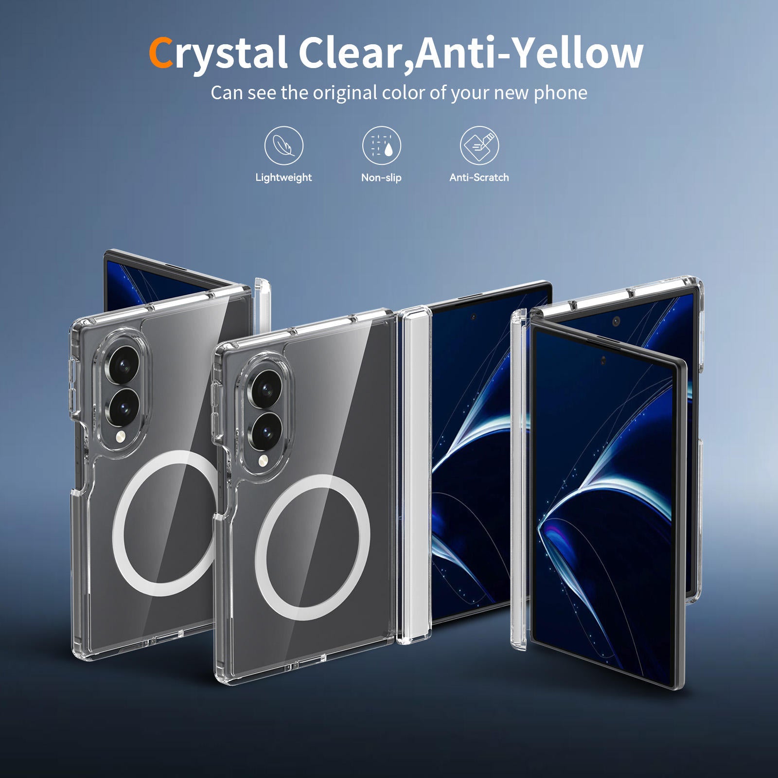 Samsung Z Fold8 Transparent Case, Cristal Clear Anti-Yellowing Magnetic Magsafe Case with Hinge Protection