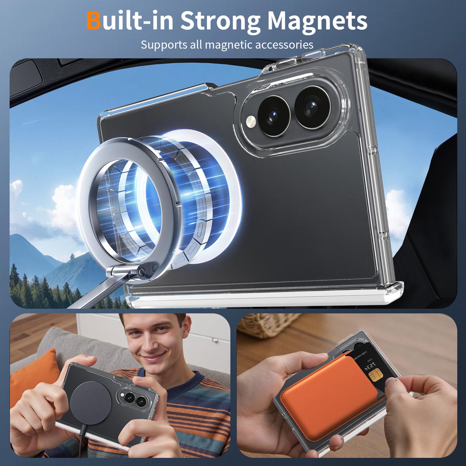 Samsung Z Fold8 Transparent Case, Cristal Clear Anti-Yellowing Magnetic Magsafe Case with Hinge Protection