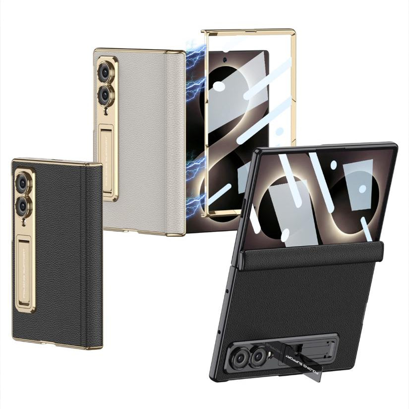 Samsung Z Fold8 GKK Luxury Platinum Series Leather Cover with Kickstand and inbuilt Front Glass - Titanium