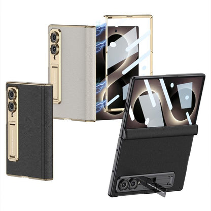 Samsung Z Fold8 GKK Luxury Platinum Series Leather Cover with Kickstand and inbuilt Front Glass - Titanium