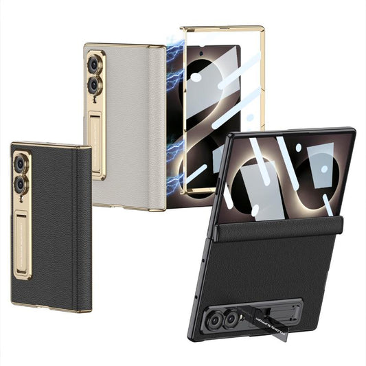 Samsung Z Fold8 GKK Luxury Platinum Series Leather Cover with Kickstand and inbuilt Front Glass - Titanium