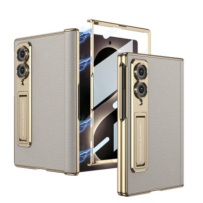 Samsung Z Fold8 GKK Luxury Platinum Series Leather Cover with Kickstand and inbuilt Front Glass - Titanium