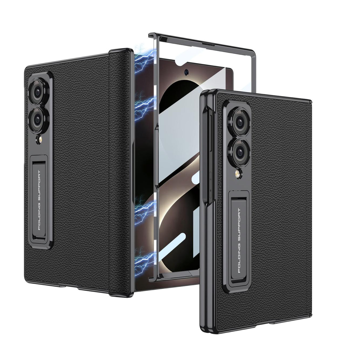 Samsung Z Fold8 GKK Luxury Platinum Series Leather Cover with Kickstand and inbuilt Front Glass - Black