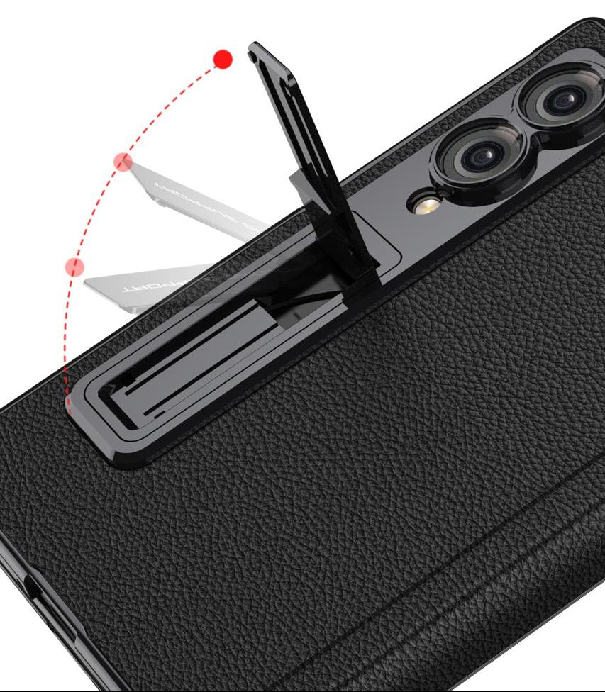 Samsung Z Fold8 GKK Luxury Platinum Series Leather Cover with Kickstand and inbuilt Front Glass - Black