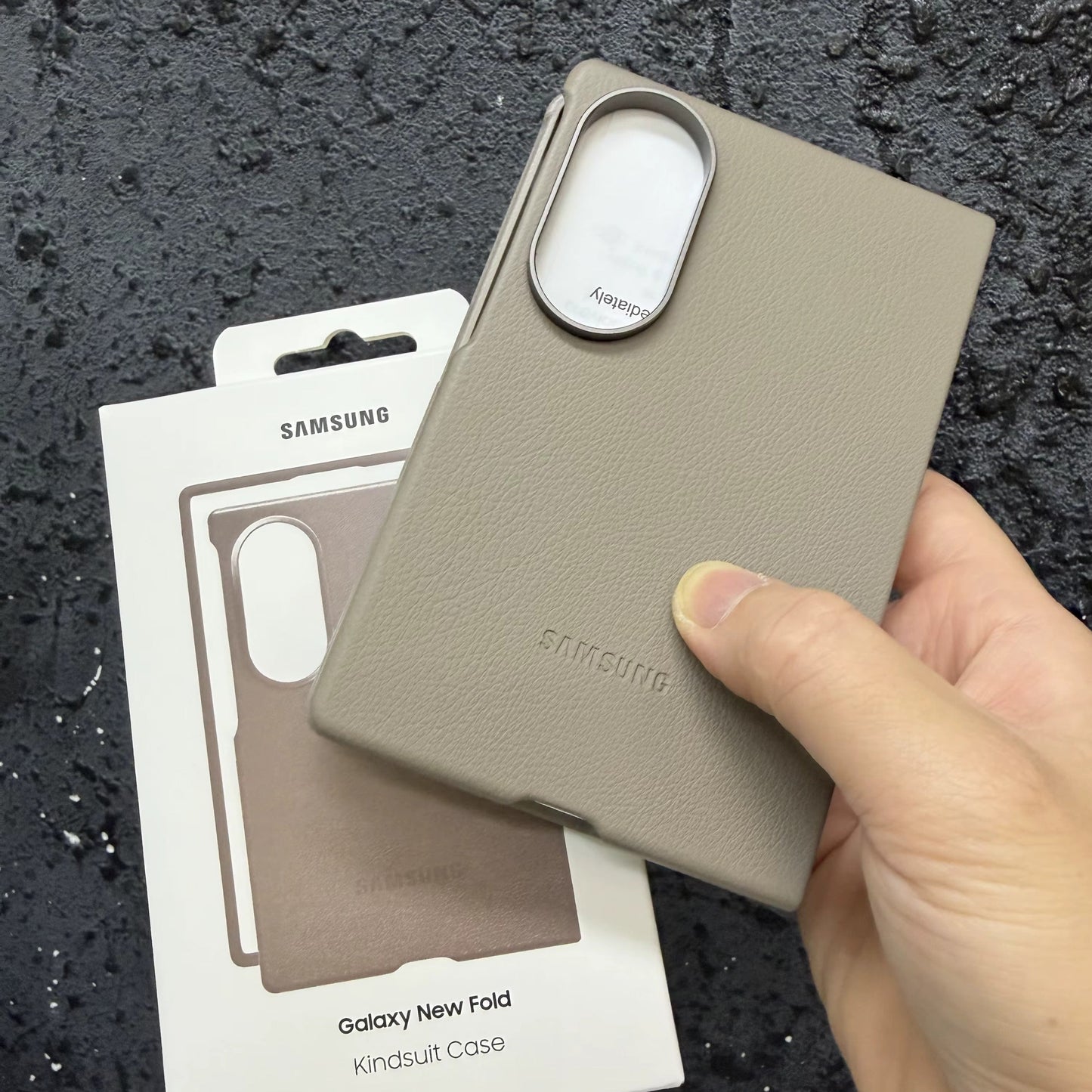 Samsung Z Fold8 Leather Case, Kindsuit Slim Leather Back Cover - Camel Grey