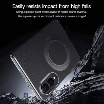 Samsung Fold8 SULADA Top Grain Leather Case Hinge Cover with Magsafe & Kickstand - Black (Only Back)