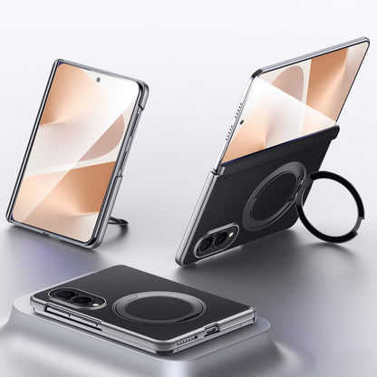 Samsung Fold8 SULADA Top Grain Leather Case Hinge Cover with Magsafe & Kickstand - Black (Only Back)
