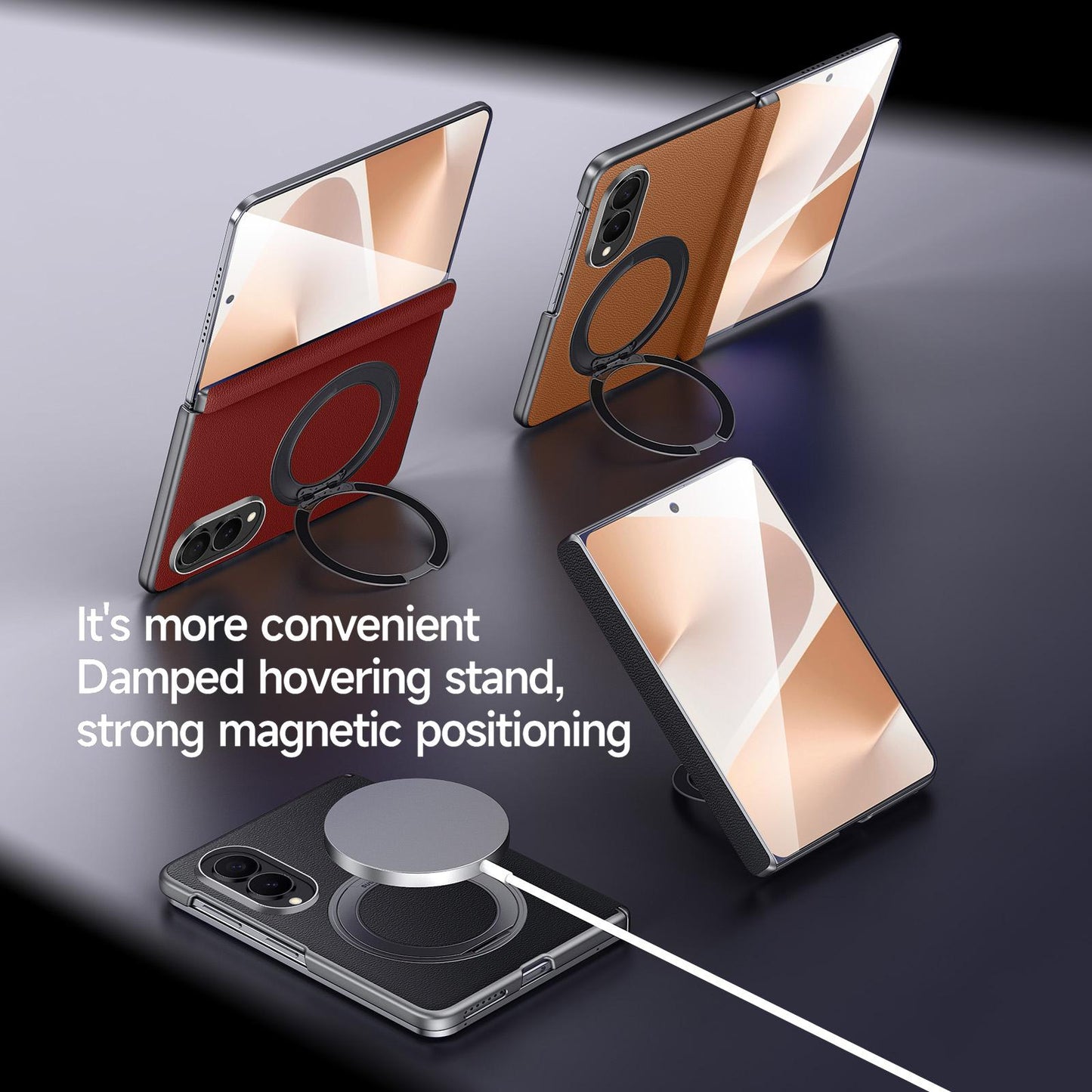 Samsung Fold8 SULADA Top Grain Leather Case Hinge Cover with Magsafe & Kickstand - Black (Only Back)