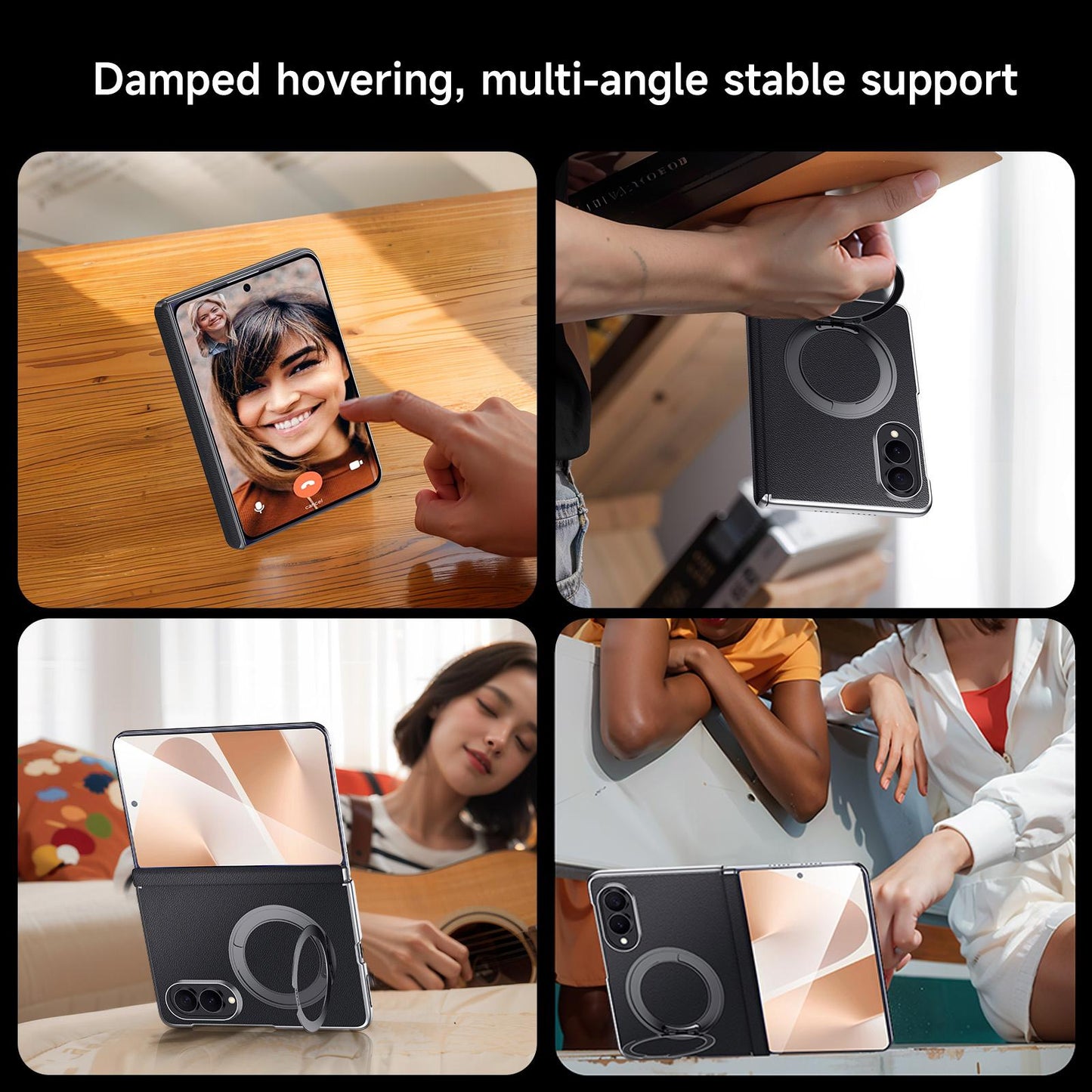 Samsung Fold8 SULADA Top Grain Leather Case Hinge Cover with Magsafe & Kickstand - Black (Only Back)