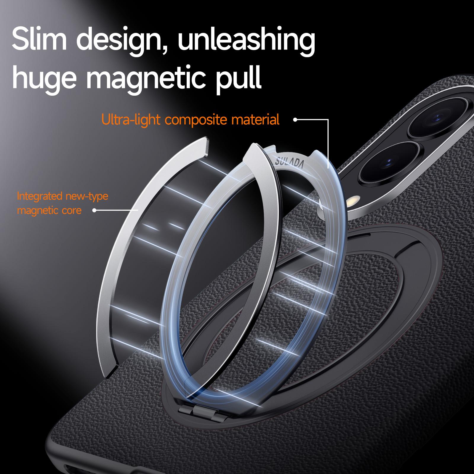 Samsung Fold8 SULADA Top Grain Leather Case Hinge Cover with Magsafe & Kickstand - Black (Only Back)