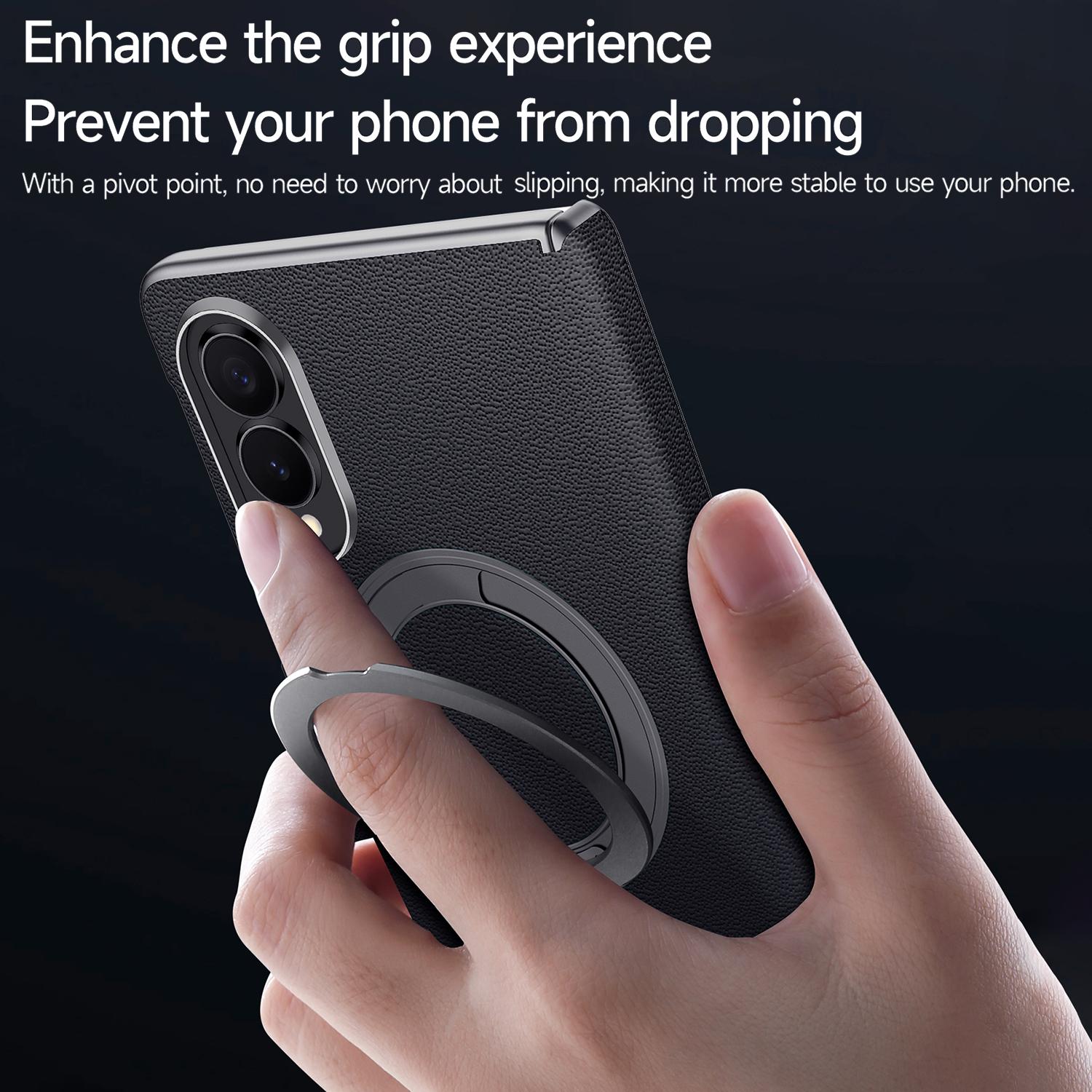 Samsung Fold8 SULADA Top Grain Leather Case Hinge Cover with Magsafe & Kickstand - Black (Only Back)
