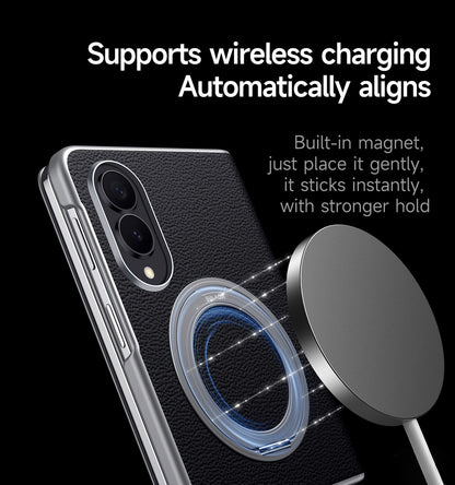 Samsung Z Fold8 SULADA Leather Case, S-View Window Magnetic Ring Holder Kickstand Cover with Magsafe - Brown