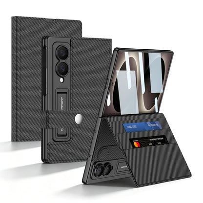 Samsung Z Fold8 GKK Leather Flip Case, Card Slot, Inbuild Front Glass with Kickstand - Carbon Black