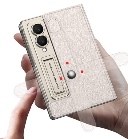 Samsung Z Fold8 GKK Leather Flip Case, Card Slot, Inbuild Front Glass with Kickstand - Titanium