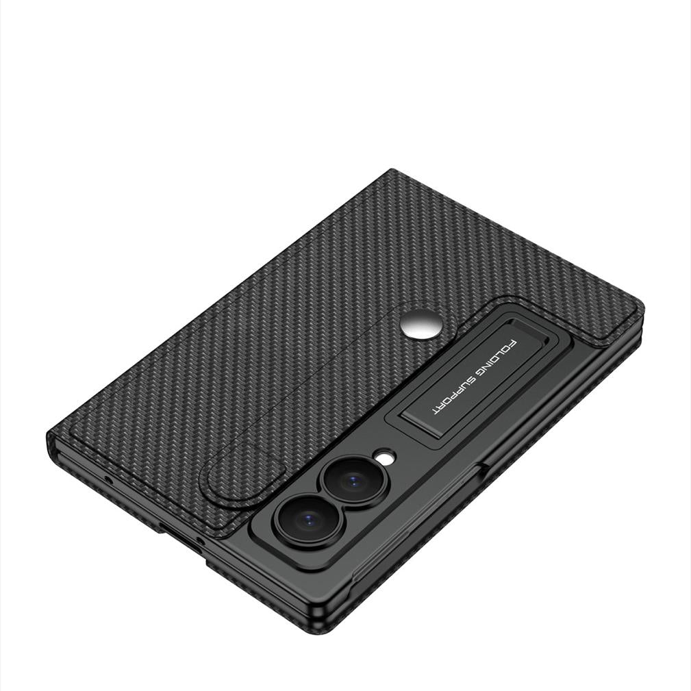 Samsung Z Fold8 GKK Leather Flip Case, Card Slot, Inbuild Front Glass with Kickstand - Carbon Black