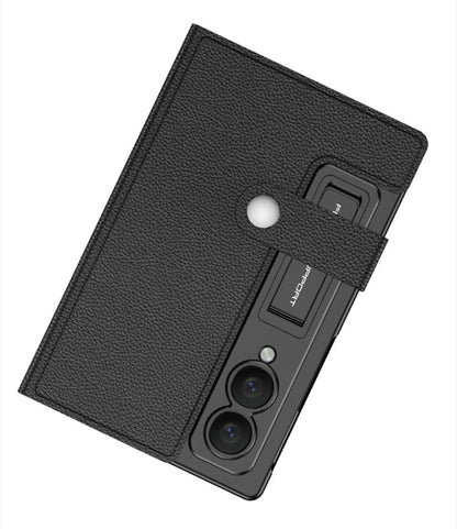Samsung Z Fold8 GKK Leather Flip Case, Card Slot, Inbuild Front Glass with Kickstand - Black