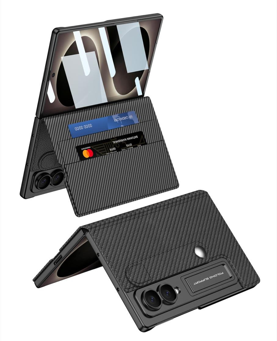Samsung Z Fold8 GKK Leather Flip Case, Card Slot, Inbuild Front Glass with Kickstand - Carbon Black