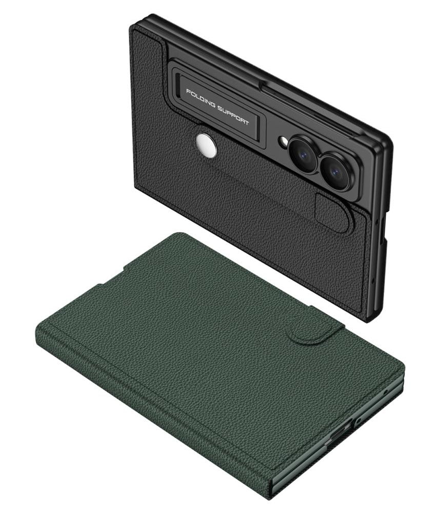 Samsung Z Fold8 GKK Leather Flip Case, Card Slot, Inbuild Front Glass with Kickstand - Green