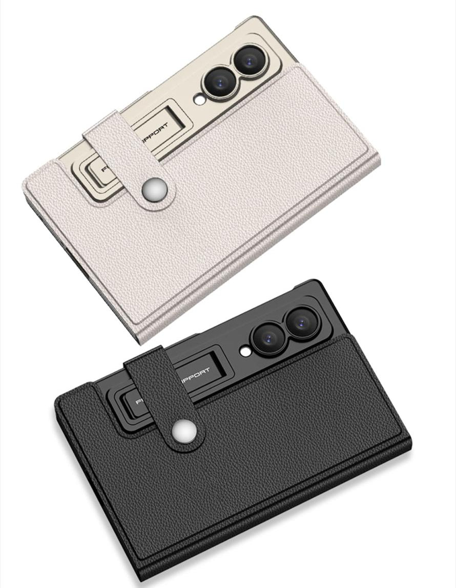 Samsung Z Fold8 GKK Leather Flip Case, Card Slot, Inbuild Front Glass with Kickstand - Titanium