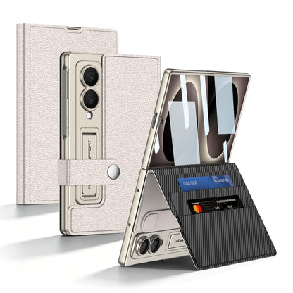 Samsung Z Fold8 GKK Leather Flip Case, Card Slot, Inbuild Front Glass with Kickstand - Titanium
