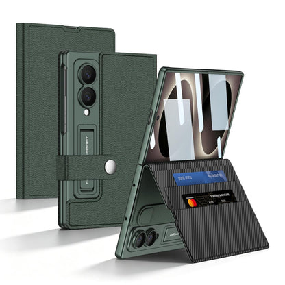 Samsung Z Fold8 GKK Leather Flip Case, Card Slot, Inbuild Front Glass with Kickstand - Green