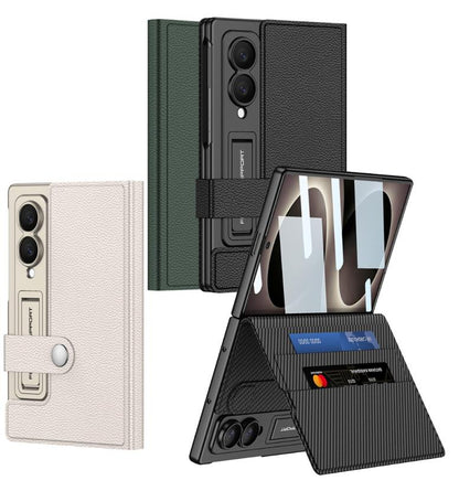 Samsung Z Fold8 GKK Leather Flip Case, Card Slot, Inbuild Front Glass with Kickstand - Titanium
