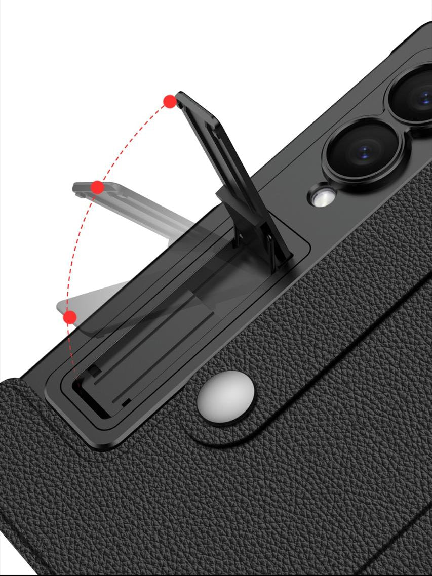 Samsung Z Fold8 GKK Leather Flip Case, Card Slot, Inbuild Front Glass with Kickstand - Black