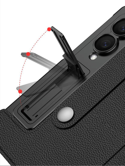 Samsung Z Fold8 GKK Leather Flip Case, Card Slot, Inbuild Front Glass with Kickstand - Black