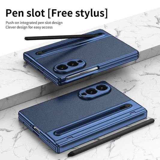 Samsung Z Fold8 Leather Case, Electroplating S Pen Case with Hinge Protection - Blue